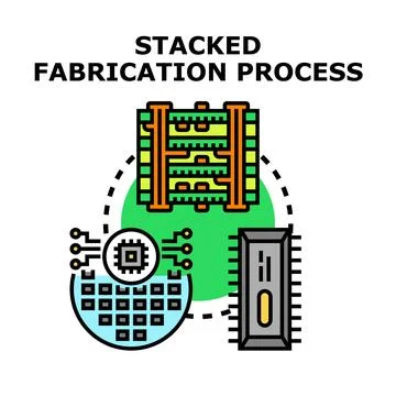 Stacked fabrication process for semiconductor manufacturing development Ilustración de archivo