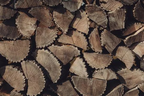 Stacked-fire-wood-in-pattern Stock Photos