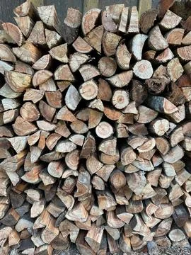 Stacked firewood on display Stock Photos