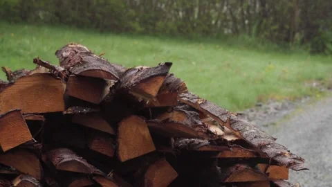 Stacked Firewood In The Yard. closeup Stockbeeldmateriaal 245135460