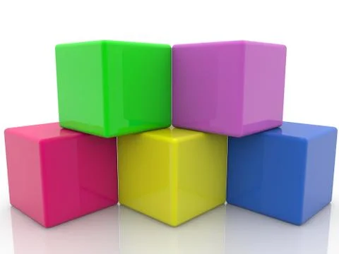 Stacked five colorful cubes on white イラスト素材