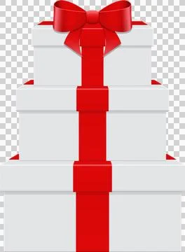 Stacked gift boxes decorated with red ribbon and bow against a black backgr.. Stock Illustration