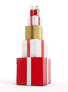 Stacked gift boxes isolated on white background Stacked gift boxes isolate... Foto stock