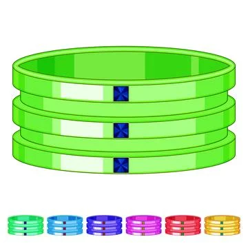 Stacked gold bangles decorating with green gemstones Stock Illustration