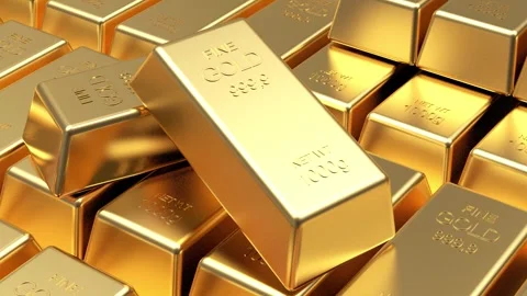 Stacked gold bars, 3D rendering. Stock Footage 334950476