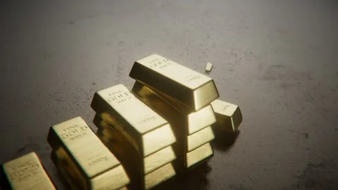 Stacked gold bars indicate an increase in gold prices. 库存影片 313856190