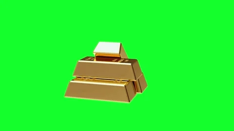 Stacked gold bars rotate on a green screen in 3D render Stock Footage 336566893