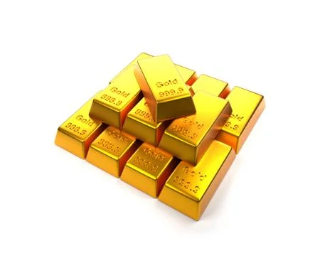 Stacked gold bars on white Ilustración de archivo