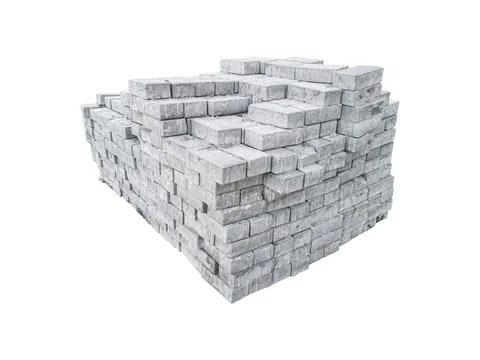 Stacked gray silicate brick isolated on white background. Construction debris Stock Photos
