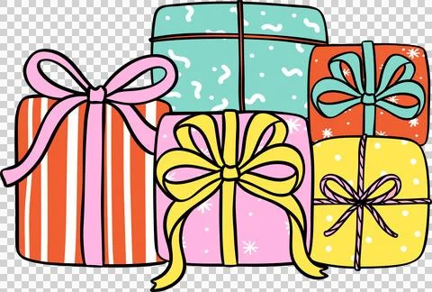 Stacked Groovy Summer Present gift box doodle Stock Illustration