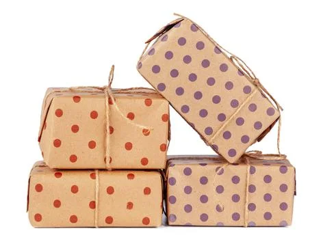 Stacked group of gift boxes isolated on white background Foto stock