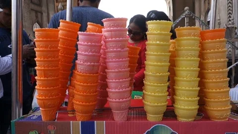 Stacked ice cream cones Stock Footage 83639581