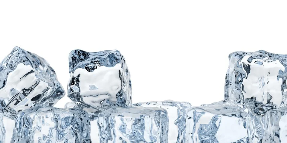 Stacked ice cubes on white background with copy space, ice cube edge or borde Stock Illustration