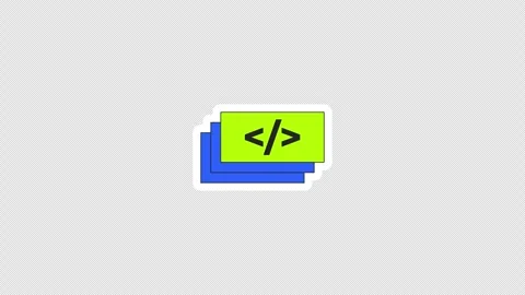 Stacked interface windows with coding symbol digital sticker animation Vídeos de archivo 332224153
