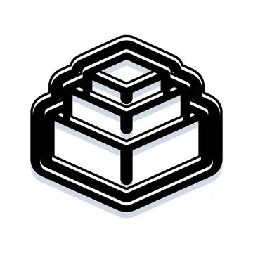 Stacked isometric cube icon with architectural tiers outline Illustrazione stock