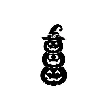 Stacked Jack-O'-Lanterns with Witch Hat. Vector icon. Stock Illustration