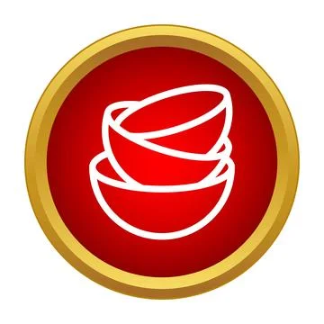 Stacked kitchenware bowls icon in red circle Stock Illustration