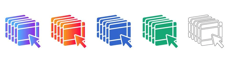 Stacked Layer Selection Cursor Icons Stock Illustration
