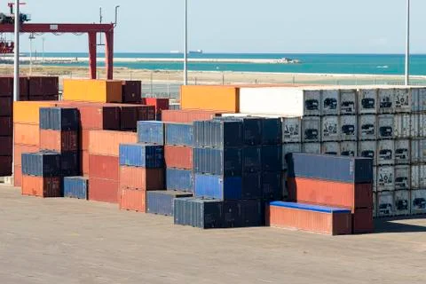 Stacked metal containers Stock Photos