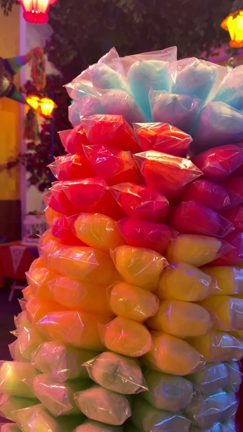 Stacked Multi-Colored Cotton Candy at a Vibrant Festival Stock Footage 321280901