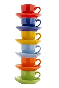 Stacked multicolored cups isolated Stockfoto's