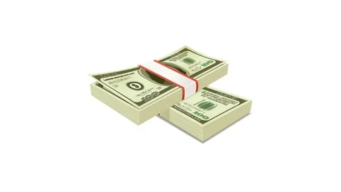 Stacked One Hundred US Dollar Bills Cash Money Currency Bundles Isolated on.. Stock Footage 334256222