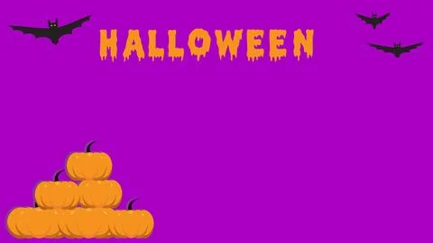 Stacked orange pumpkins with flying bats and dripping Halloween text on pur.. 스톡 일러스트
