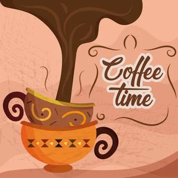 Stacked pair of coffee cups Coffee quality time poster Vector Ilustração Stock