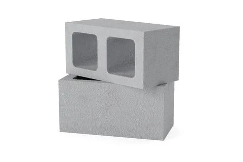 Stacked pair of gray concrete or cement brick stones on white background, c.. Stock Illustration