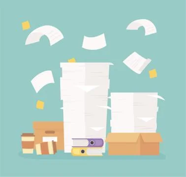 Stacked paperwork folders boxes office work frustration stress Stock Illustration
