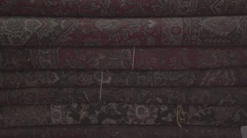 Stacked Persian Carpets Close Up Texture Traditional Market Iran (RAW COLOR) Stock Footage 331594332
