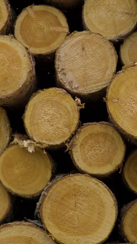 Stacked Pine Tree Logs Close Up In Vertical Format Stock Footage 332995463