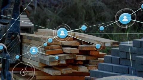 Stacked planks hosting ripple starting node emerging, network expanding and Video stock 329946352