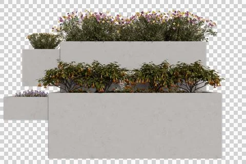 Stacked planter boxes filled with various plants Stock Photos