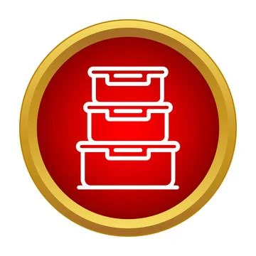 Stacked plastic food storage containers icon within red circle 库存插图