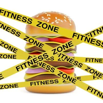 Stacked Premium Delicious Cheeseburger is Surrounded by Yellow Caution Tape.. Stock Illustration