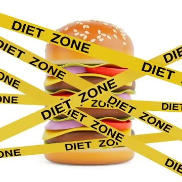 Stacked Premium Delicious Cheeseburger is Surrounded by Yellow Caution Tape.. Stock Illustration