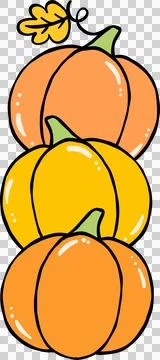 Stacked Pumpkins with Leaf Cartoon Hand Drawn Illustrazione stock