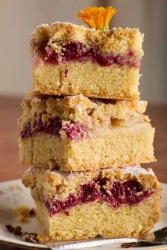 Stacked Raspberry Crumb Cake Bars With Powdered Sugar Foto stock