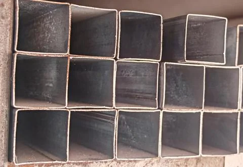 Stacked Rectangular Hollow Steel Tubes for Construction and Industrial Manuf Stock Photos