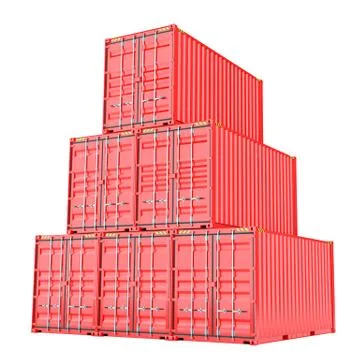 Stacked red cargo containers over white Stock Illustration