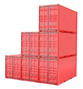 Stacked red cargo containers over white Stock Illustration