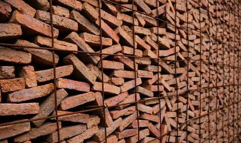 Stacked Red Clay Bricks in Construction Site - Traditional Building Materia.. Stockfoto's