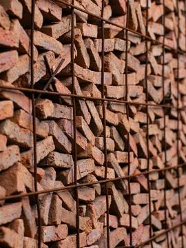 Stacked Red Clay Bricks in Construction Site - Traditional Building Materia.. Stockfoto's