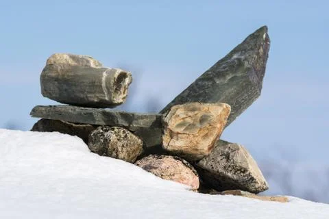Stacked rocks with snow Stock Photos