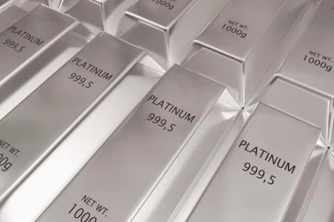 Stacked rows of shiny platinum ingots or bars background - precious metal or  Stock Illustration