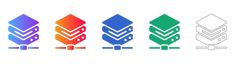 Stacked Server and Data Storage Icons with Gradient and Outline Styles Stockillustratie