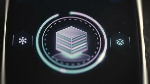 Stacked server and database module sits inside a glowing circular Stock Photos