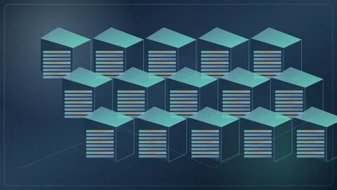 Stacked server racks with glowing blue data storage units in modern tech in.. Stock Illustration
