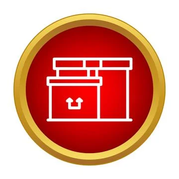 Stacked shipping boxes with arrow icon inside red circle Stock Illustration